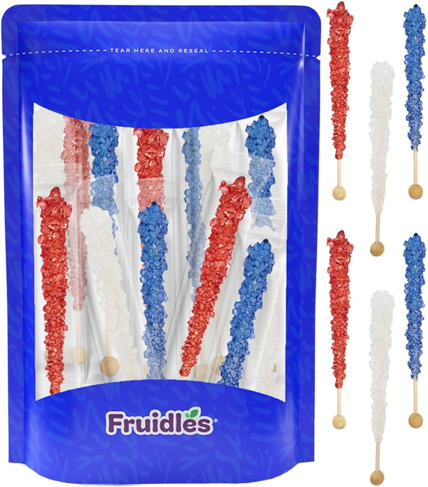 Fruidles USA Patriotic Rock Candy Lollipops Red, White, & Blue Pops Candy Suckers, Color and Flav... | Amazon (US)