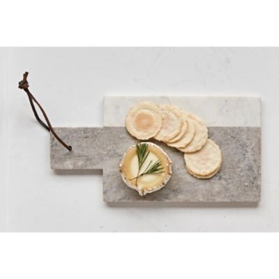 12"L x 6"W Marble Cheese/Cutting Board with Leather Tie, Gray and White, Gray | Ashley Homestore