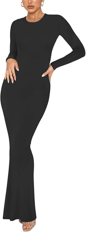 REORIA Women's Lounge Dress | Sexy Crew Neck, Elegant Long Sleeve, Ribbed Bodycon Maxi | Amazon (US)