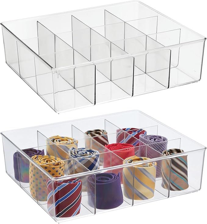mDesign Plastic 12 Compartment Divided Drawer and Closet Storage Bin - Organizer for Scarves, Socks, | Amazon (US)