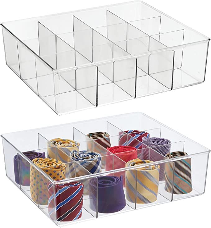 mDesign Plastic 12 Compartment Divided Drawer and Closet Storage Bin - Organizer for Scarves, Soc... | Amazon (US)