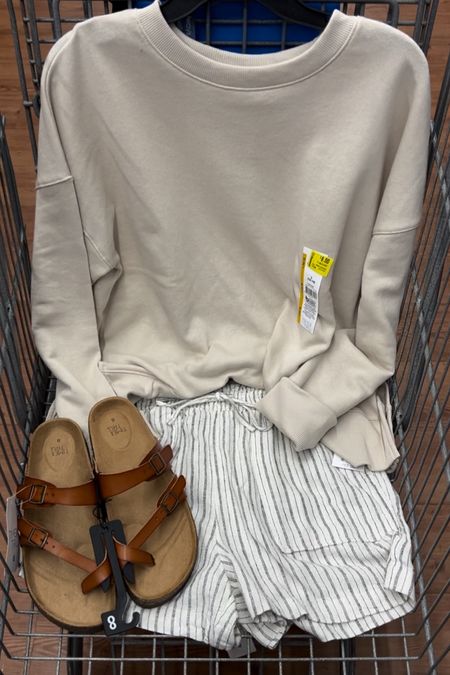Walmart linen blend shorts with smocked waist, pockets. Tts small. Just $12.98, four colorways! Sandals are Birkenstock look for less and fit true to size. #walmartfashion 

#LTKfindsunder100 #LTKstyletip #LTKfindsunder50