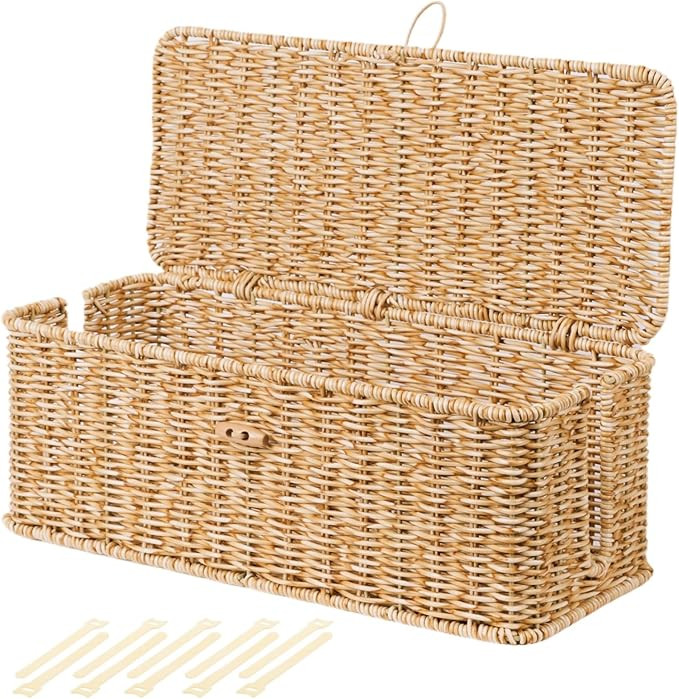 BROWNLILY Cable Management Box, Rattan Style Cord Organizer for Desk Cord Hider Outlet Covers Bab... | Amazon (US)