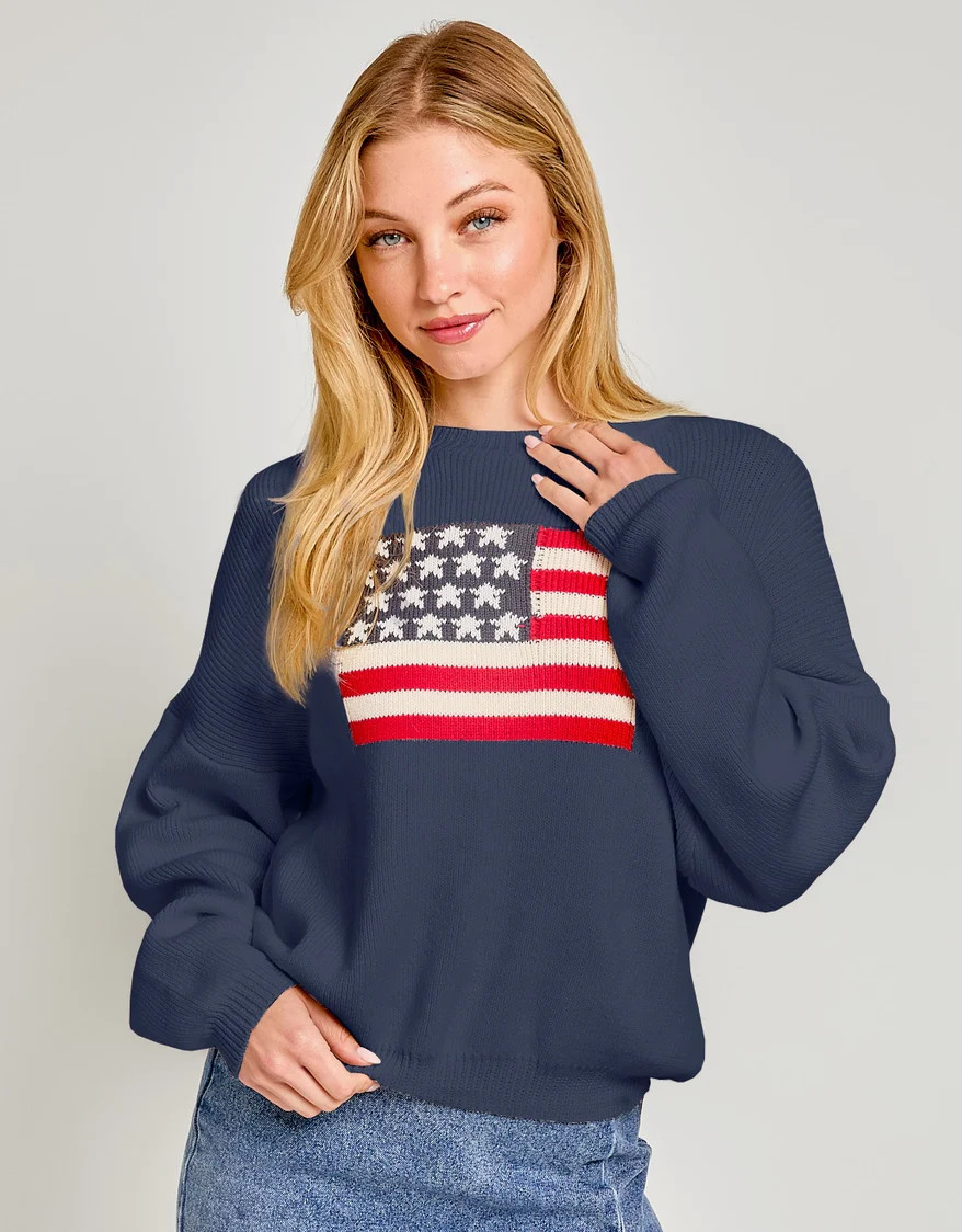 Relaxed Fit Navy Flag Sweater (100% Cotton) | Carin Rose