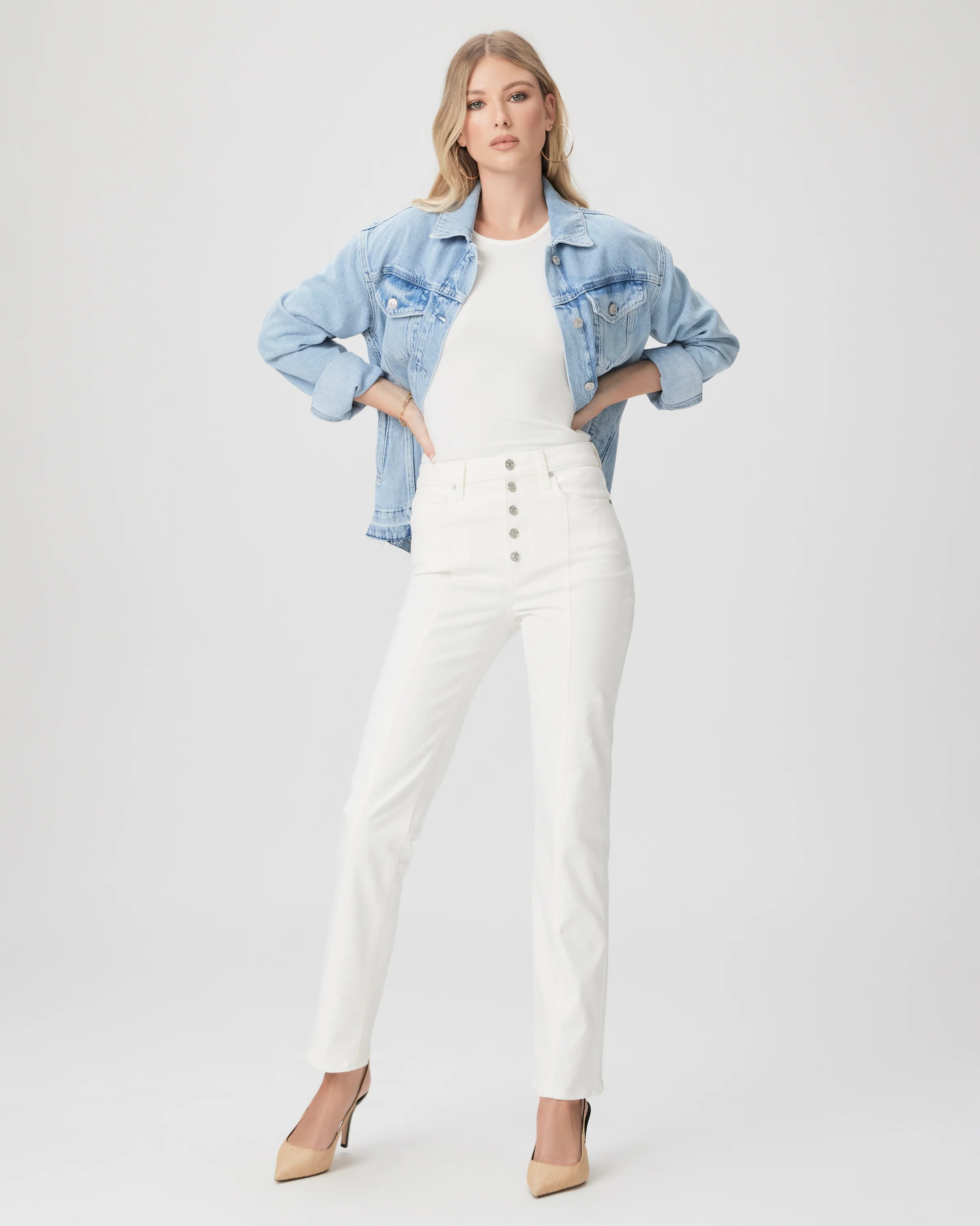 Stella 31" Straight Jean - Tonal Ecru | Paige