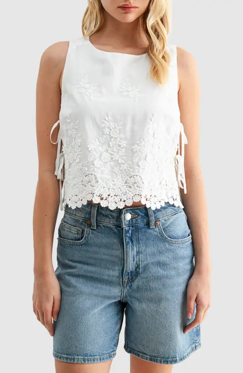 All in Favor Eyelet Embroidered Side Tie Cotton Tank in Off White at Nordstrom, Size Small | Nordstrom