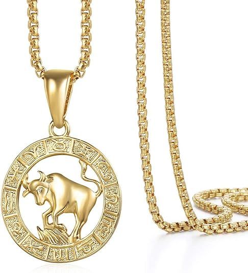 Hermah Gold Plated Zodiac Sign Pendant Necklace for Women Men Leo AriesConstellation Horoscope Pe... | Amazon (US)