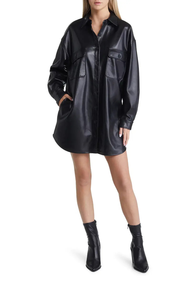 Steve Madden The Sam Long Sleeve Faux Leather Shirtdress | Nordstrom | Nordstrom