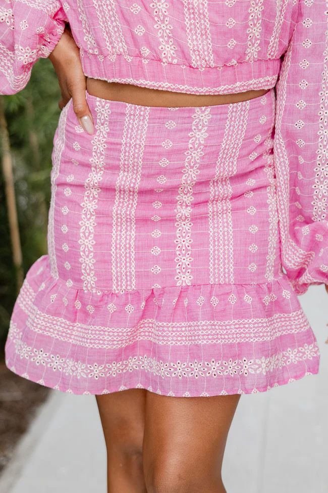 Anywhere With You Pink Eyelet Fitted Skirt | Pink Lily