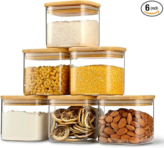 22oz Airtight Square Spice Containers with Bamboo Lid Set of 6 (650ml) Kitchen Pantry Organizatio... | Amazon (US)