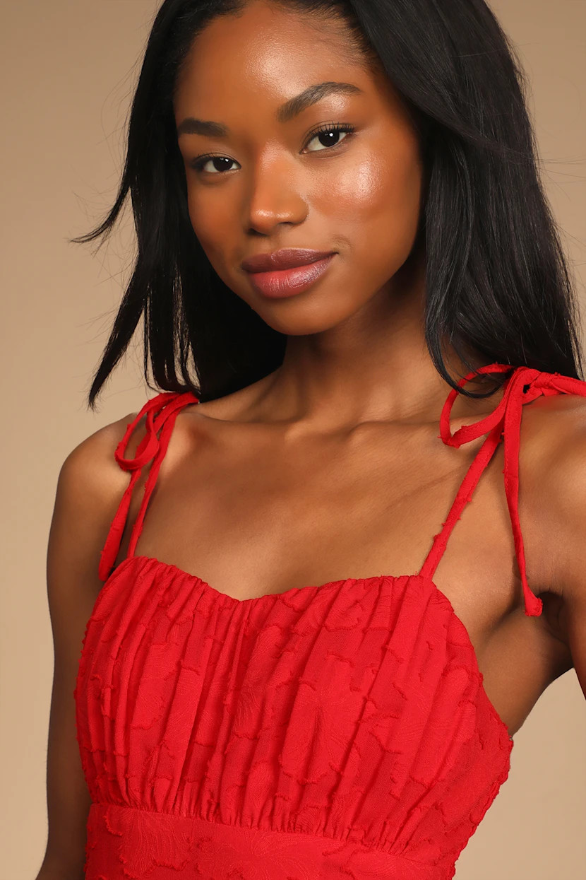 Sweet Sentiments Red Jacquard Tiered Midi Dress | Lulus (US)