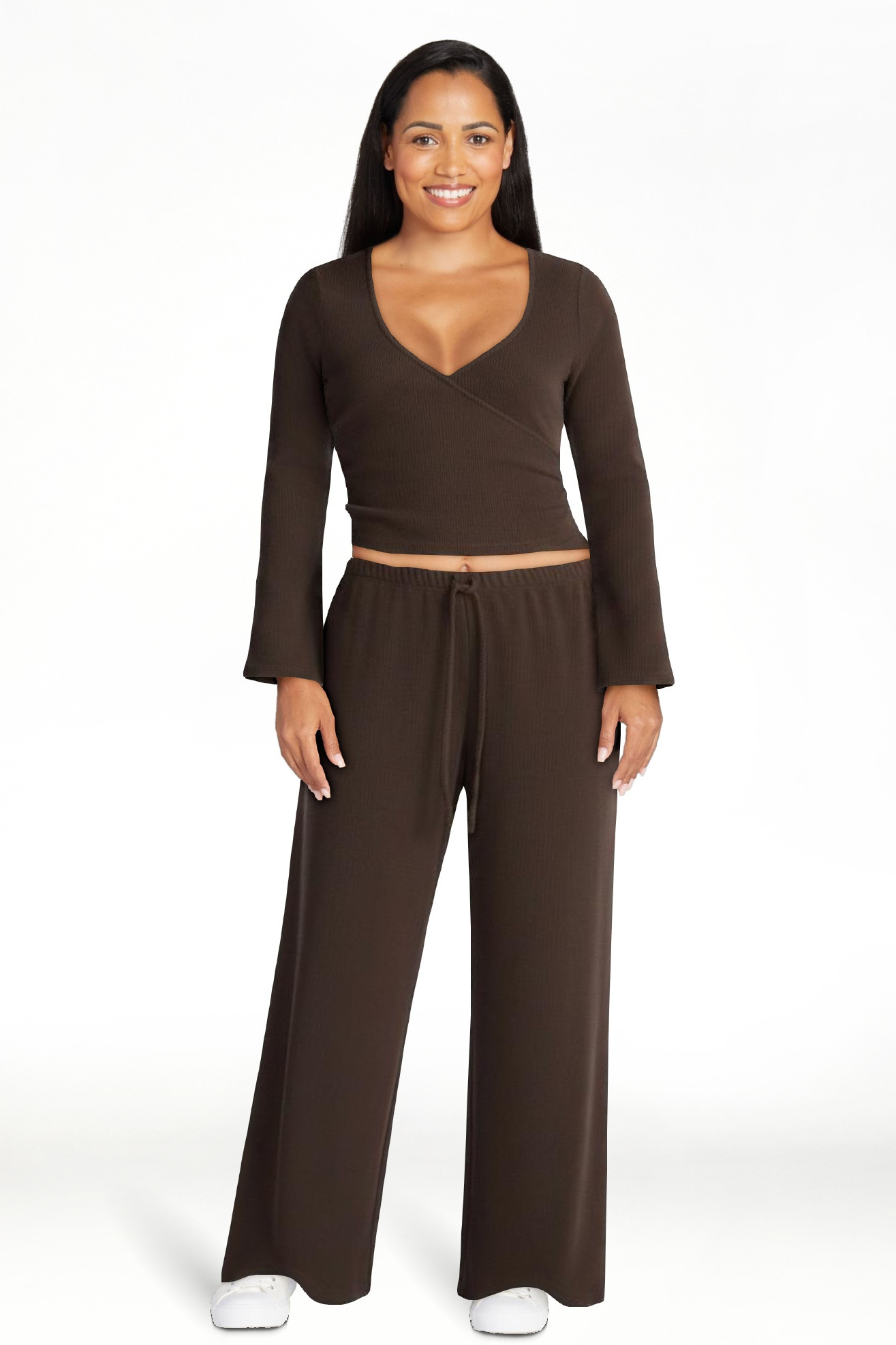 No Boundaries Ribbed Ballet Top and Flare Pants Set, 2 Piece, Women's XXS-XXL | Walmart (US)