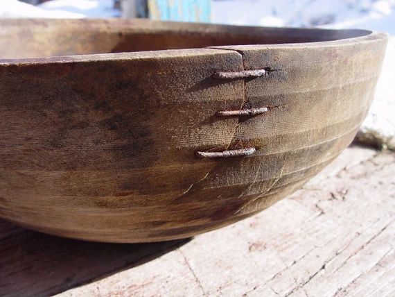 Antique Wood Dough Bowl Vintage Wooden Primitive Round Bowl Repaired Oval Rustic Decor Primitives... | Etsy (US)