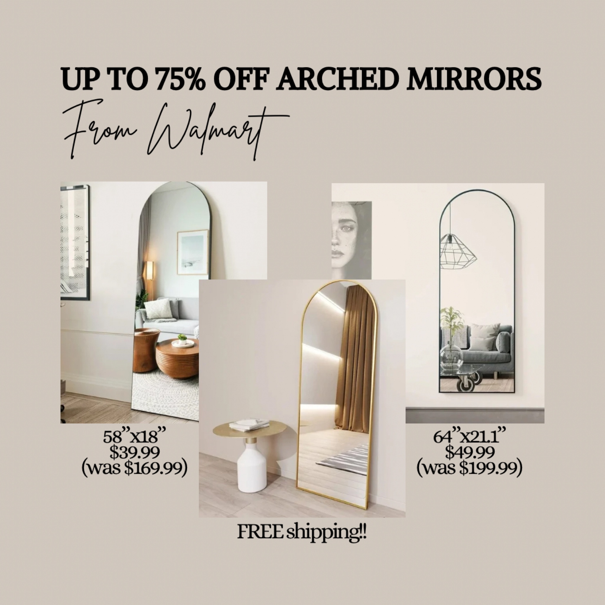 Metal and glass arched full-length mirrors on sale from Walmart! 🙌🏼 HUGE savings! Modern, farmhouse, traditional, French chic… these mirrors mesh with ANY decor style! 

#LTKHome #LTKSaleAlert #LTKFindsUnder100