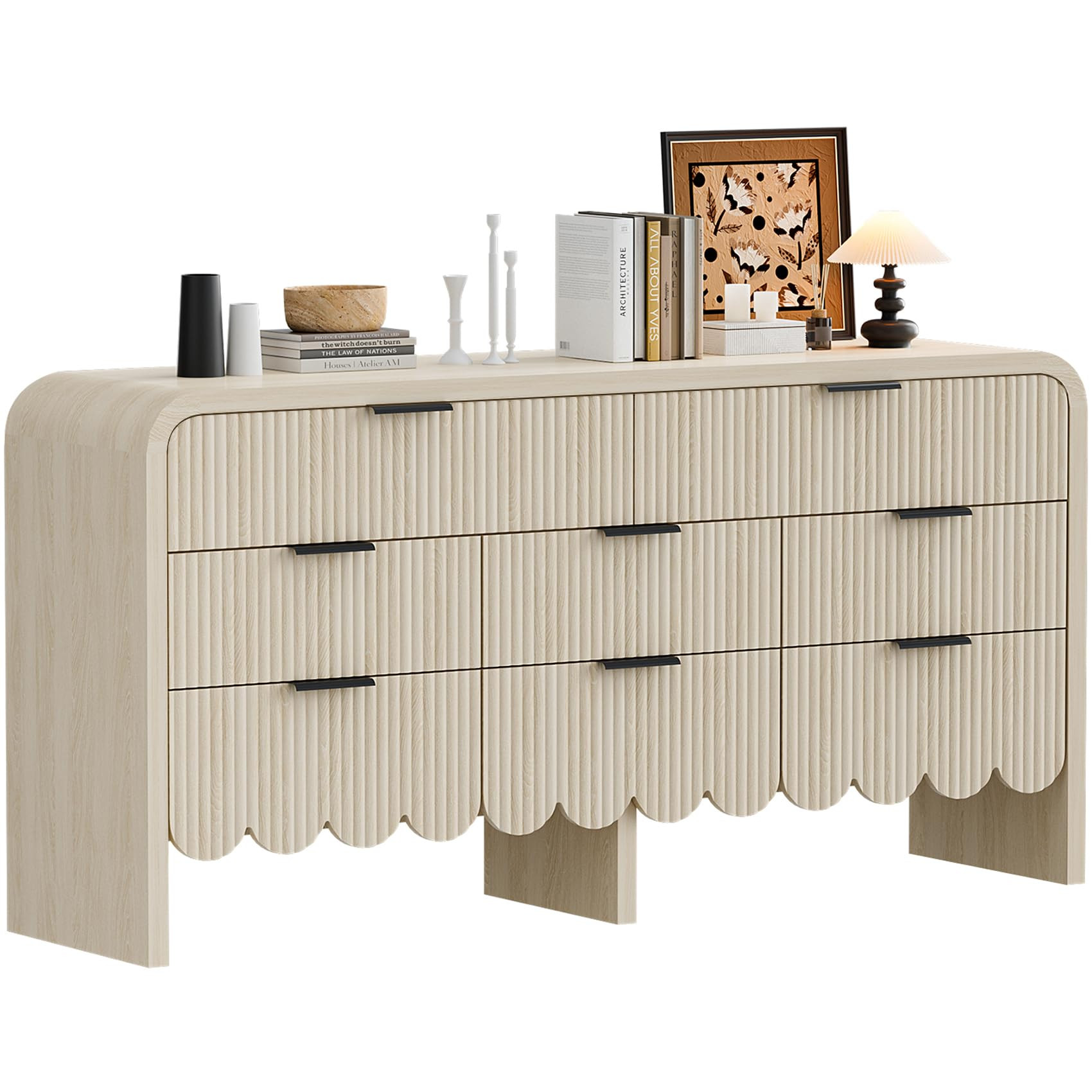 8 Drawer Dresser with Fluted Wave Panel, Wood Storage Small Dresser Organizer, Modern Closet Ches... | Amazon (US)