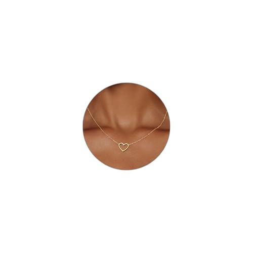 Airmb Heart Necklace for Women 14K Gold Plated Cute Necklaces Dainty Gold Necklace Trendy Open Heart Choker Necklaces Gold Jewelry for Women Gifts | Amazon (US)