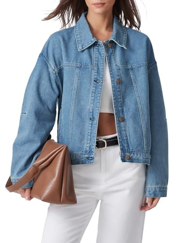 D-Sun Women's Oversized Denim Jacket Casual Cropped Button Down Y2K Jean Jacket with Pockets | Amazon (US)