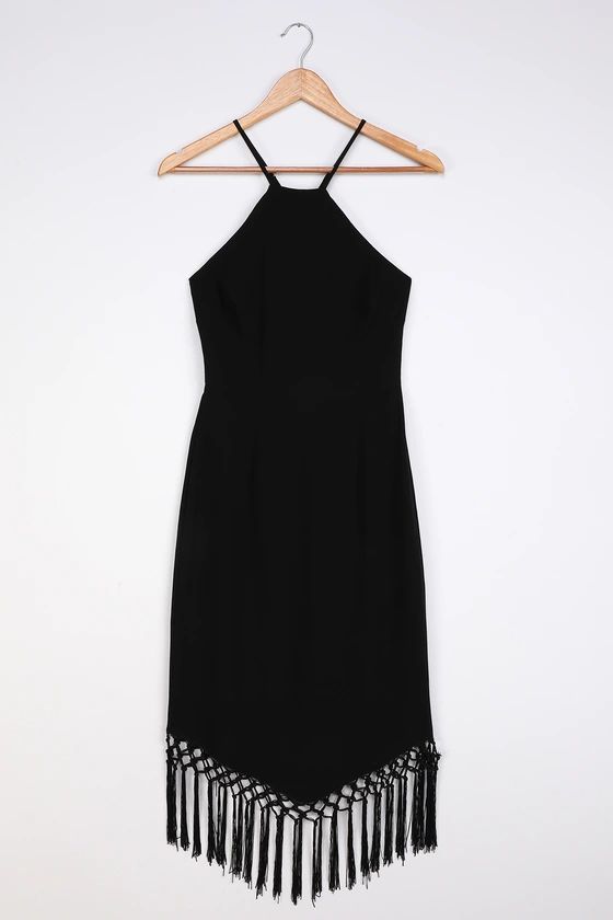 Make it Tropical Black Sleeveless Fringe Midi Dress | Lulus (US)