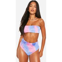Womens Tie Dye Crinkle Bandeau Bikini Top - Pink - 2 | boohoo (US & Canada)