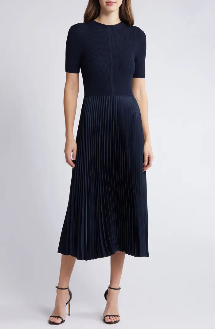 BOSS Fadrid Ribbed Pleated A-Line Dress | Nordstrom | Nordstrom