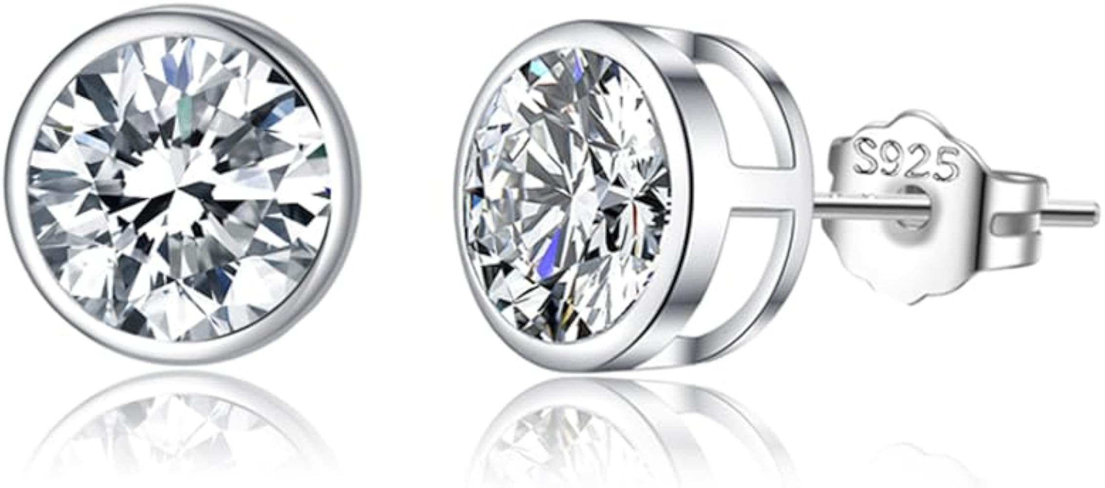 SLUYNZ Sterling Silver Bezel CZ Earrings Stud for Women Teen Girls Round Simulated Diamond Stud E... | Amazon (US)