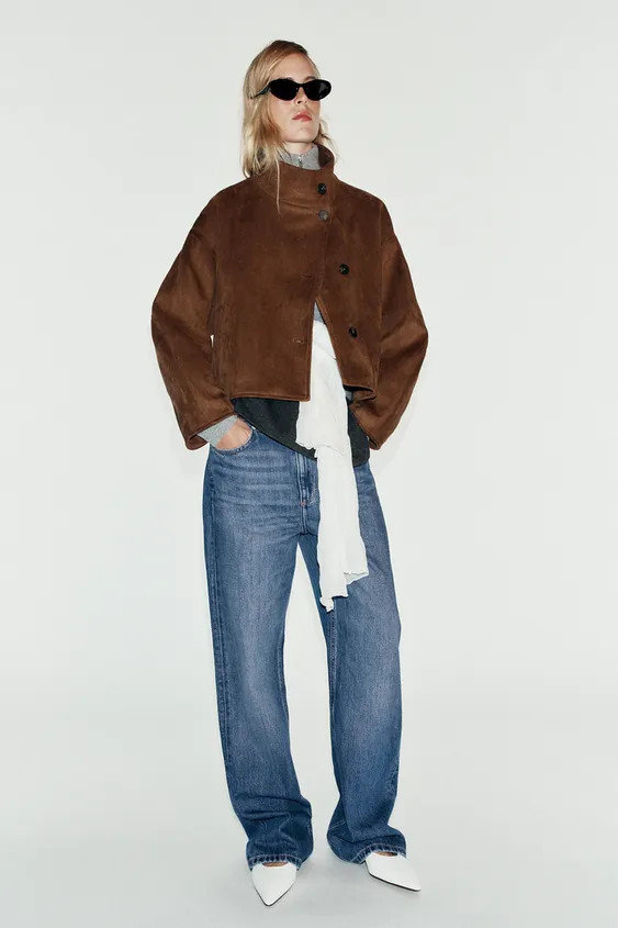 CROPPED FAUX SUEDE JACKET | Zara UK