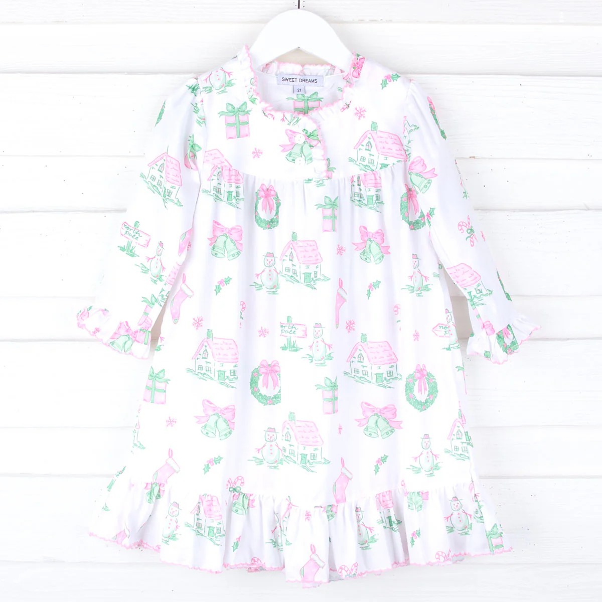 Pink House Christmas Print Nightgown | Classic Whimsy