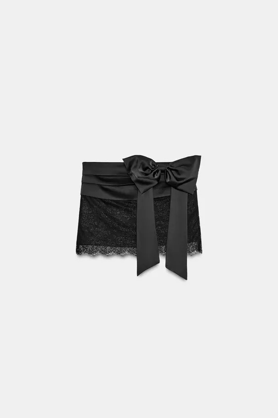 MINI SKIRT WITH CONTRAST LACE AND BOW DETAIL | Zara UK