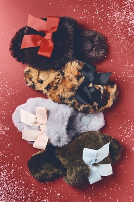 Maeve Faux Fur Open-Toe Bow Slippers | Anthropologie (US)