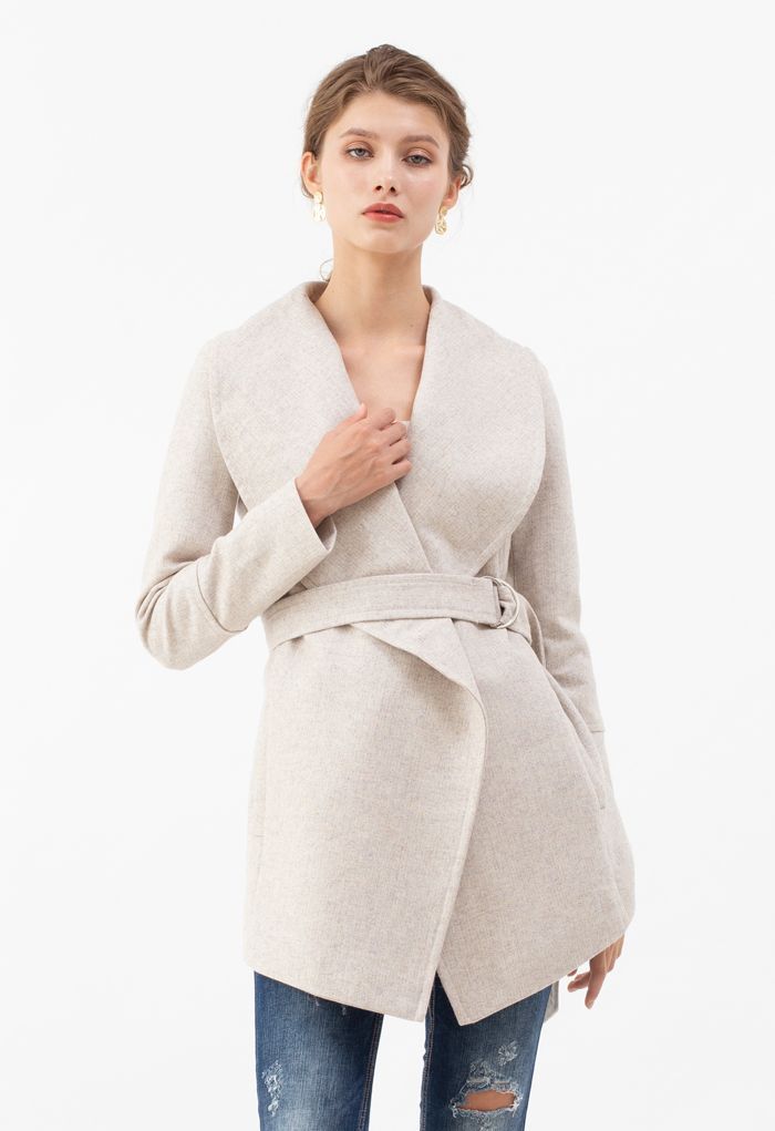 Rabato Wrap Belted Wool-Blend Coat in Ivory | Chicwish