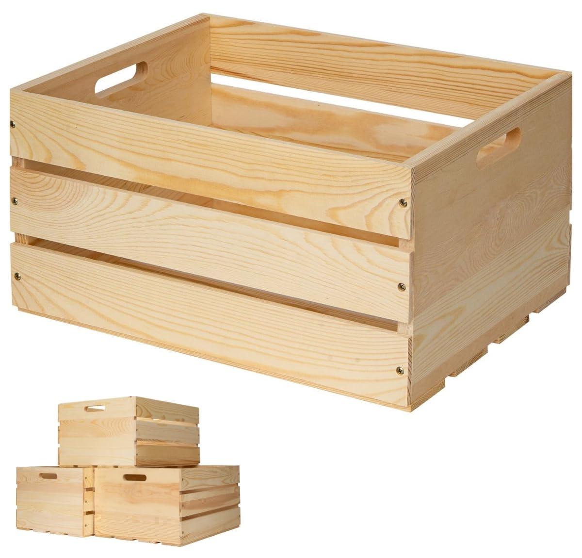 1 Piece Large Pine Wood Crates For Storage, Unfinished Natural Wooden Crates, 17" x 13" x 8.9" | Amazon (US)