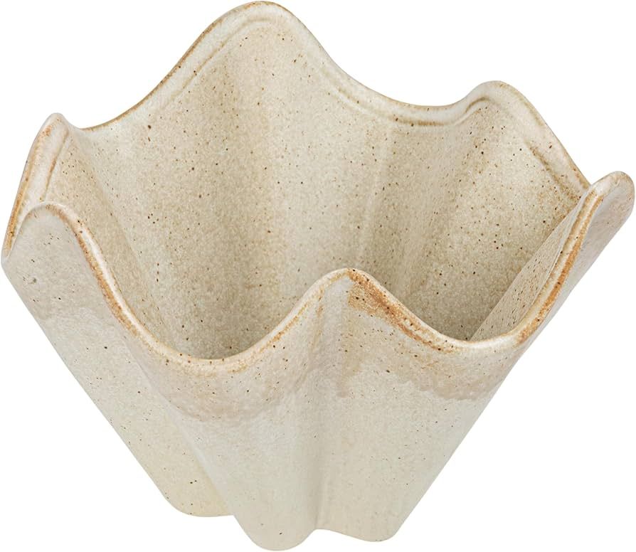 Bloomingville Round Stoneware Ruffled Bowl with Reactive Glaze, Cream | Amazon (US)