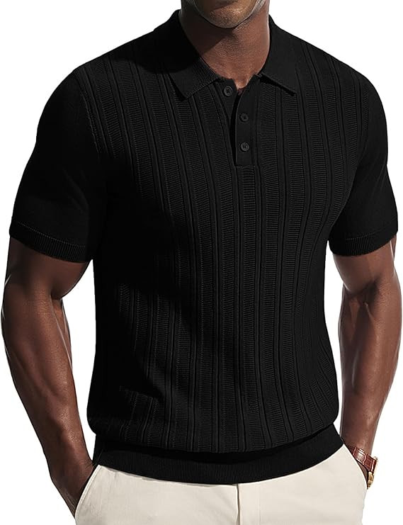 PJ PAUL JONES Mens Knit Polo Shirts Short Sleeve Stretch Texture Knitted Polo Shirts Casual Light... | Amazon (US)