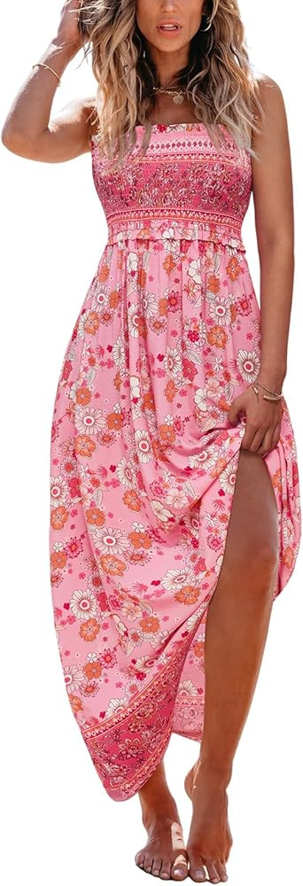 CUPSHE Women's Maxi Dress Ditsy Floral Smocked Summer Sundress Sleeveless Ruffled Spaghetti Strap... | Amazon (US)