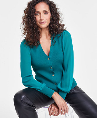Women's Button-Front Chiffon-Sleeve Cardigan,Created for Macy's | Macy's Canada