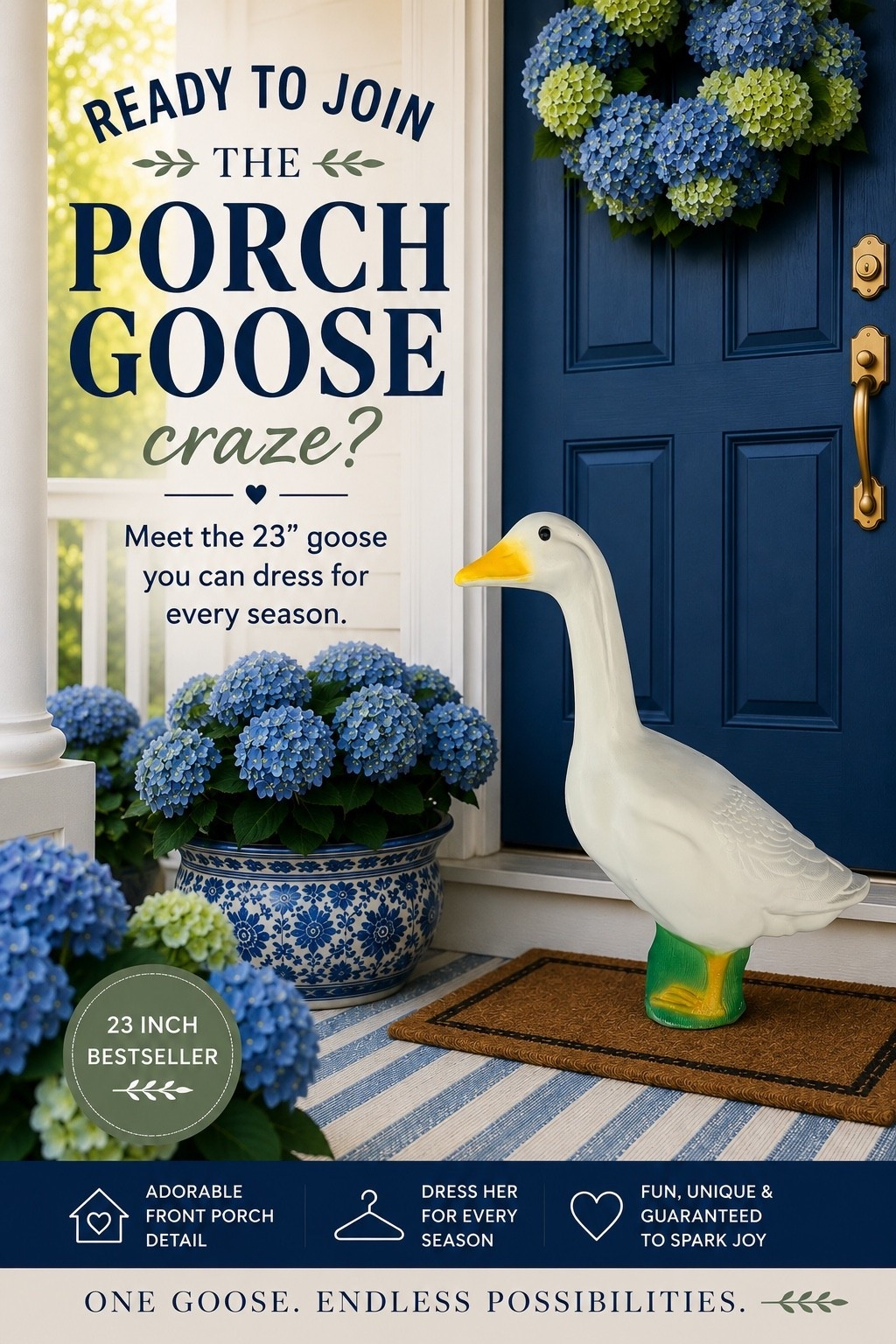 Add personality to your entryway with this adorable 23-inch porch goose you can dress for every season. A fun front porch decor idea for seasonal decorating, porch accessories, and outdoor entryway styling. As an Amazon Associate, I earn from qualifying purchases. #affiliatelink

#LTKHome