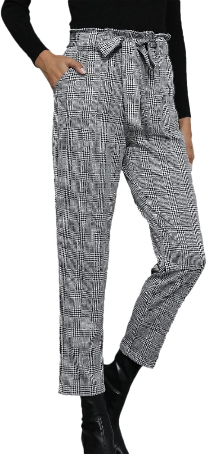 KANCY KOLE Women Paper Bag Pants High Waist with Pockets Tie Casual Cropped Trousers S-XXL | Amazon (US)