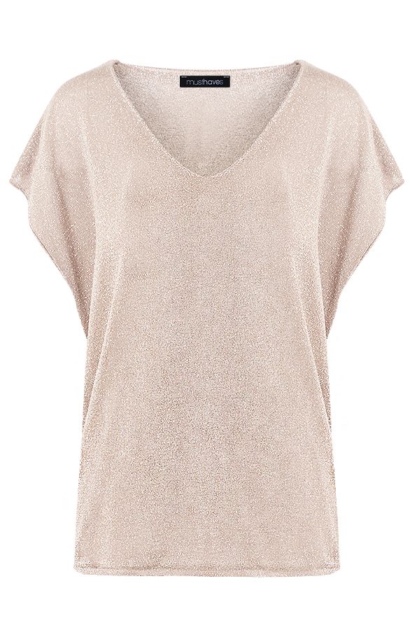 Lurex V-hals Top Beige | Themusthaves.nl | The Musthaves (NL)