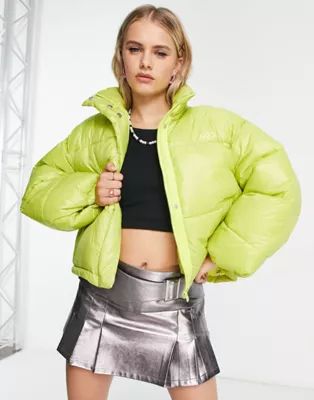 JJXX shiny high neck padded jacket in lime | ASOS (Global)