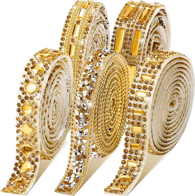 Xinnun 5 Rolls Crystal Shiny Rhinestone Ribbon Self-Adhesive Rhinestone Strips Ribbon Resin Diamo... | Amazon (US)
