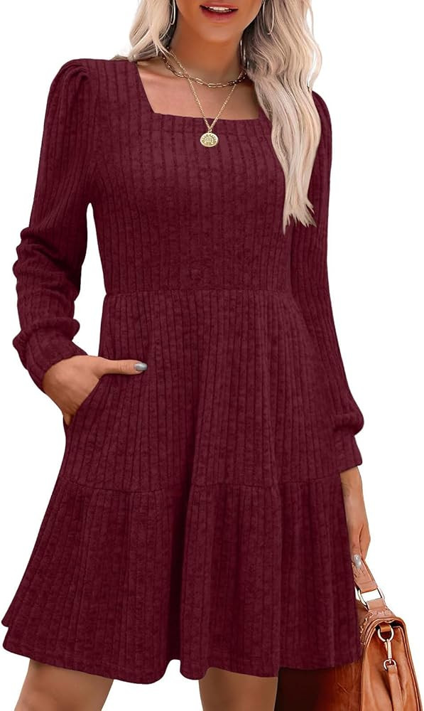 MixShe Women's Fall Dresses 2025 Square Neck Long Sleeve Winter Dress | Amazon (US)