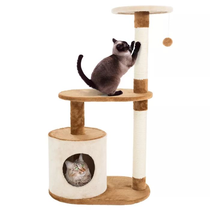 PETMAKER 3 Tier Cat Tree Condo with Scratching Posts Brown/Tan | Target