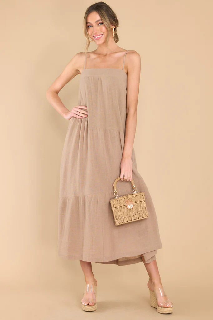 Look And Listen Taupe Midi Dress | Red Dress 
