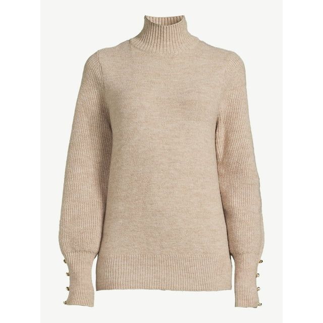 Scoop Women's Button Cuff Turtleneck Sweater | Walmart (US)