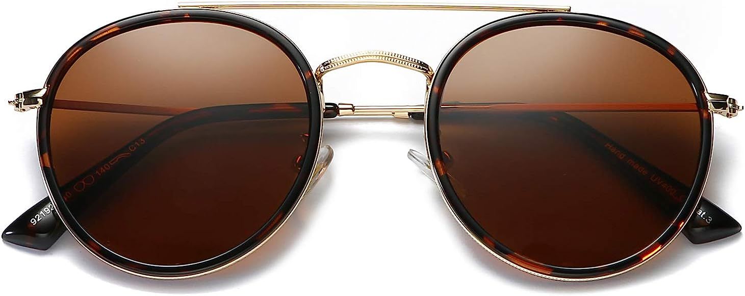 Small Round Double Bridge Sunglasses For Women Men Polarized 100% UV Protection | Amazon (US)