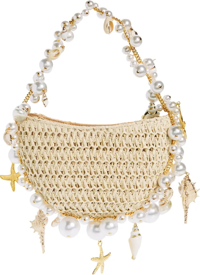 L’alingi Cluster Shell Imitation Pearl Raffia Shoulder Bag | Nordstrom | Nordstrom