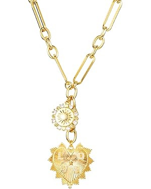 HETICA Chunky Gold Necklace for Women, Heart Pendants Necklace Sun Flower Necklace Fashion Hip Ho... | Amazon (US)