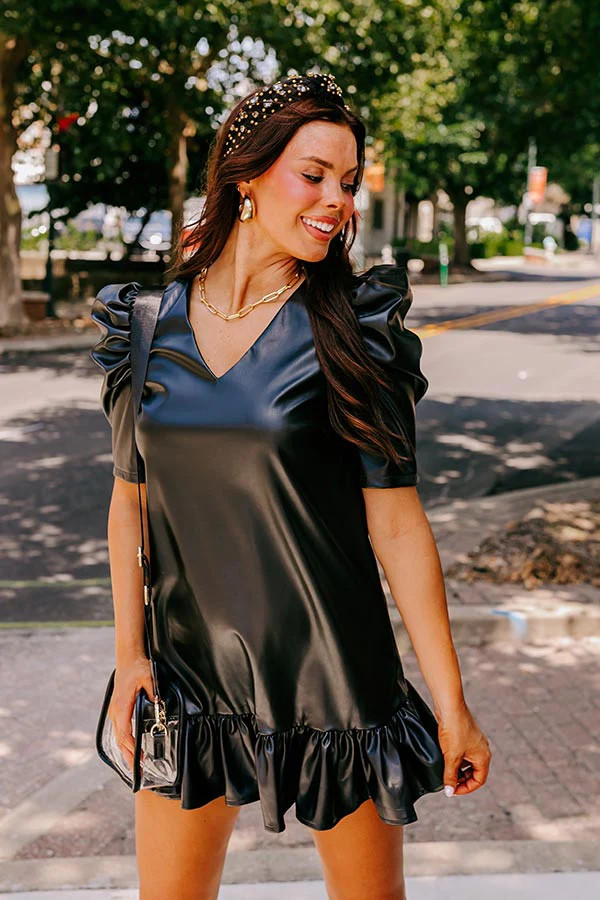 Stylish Setting Faux Leather Mini Dress in Black | Impressions Online Boutique