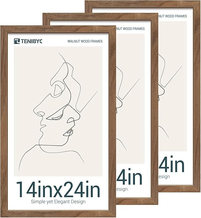 14x24 Picture Frame 3 Pack - Brown Walnut, Natural Solid Wood Poster Frame, Wall Gallery Frame | Amazon (US)