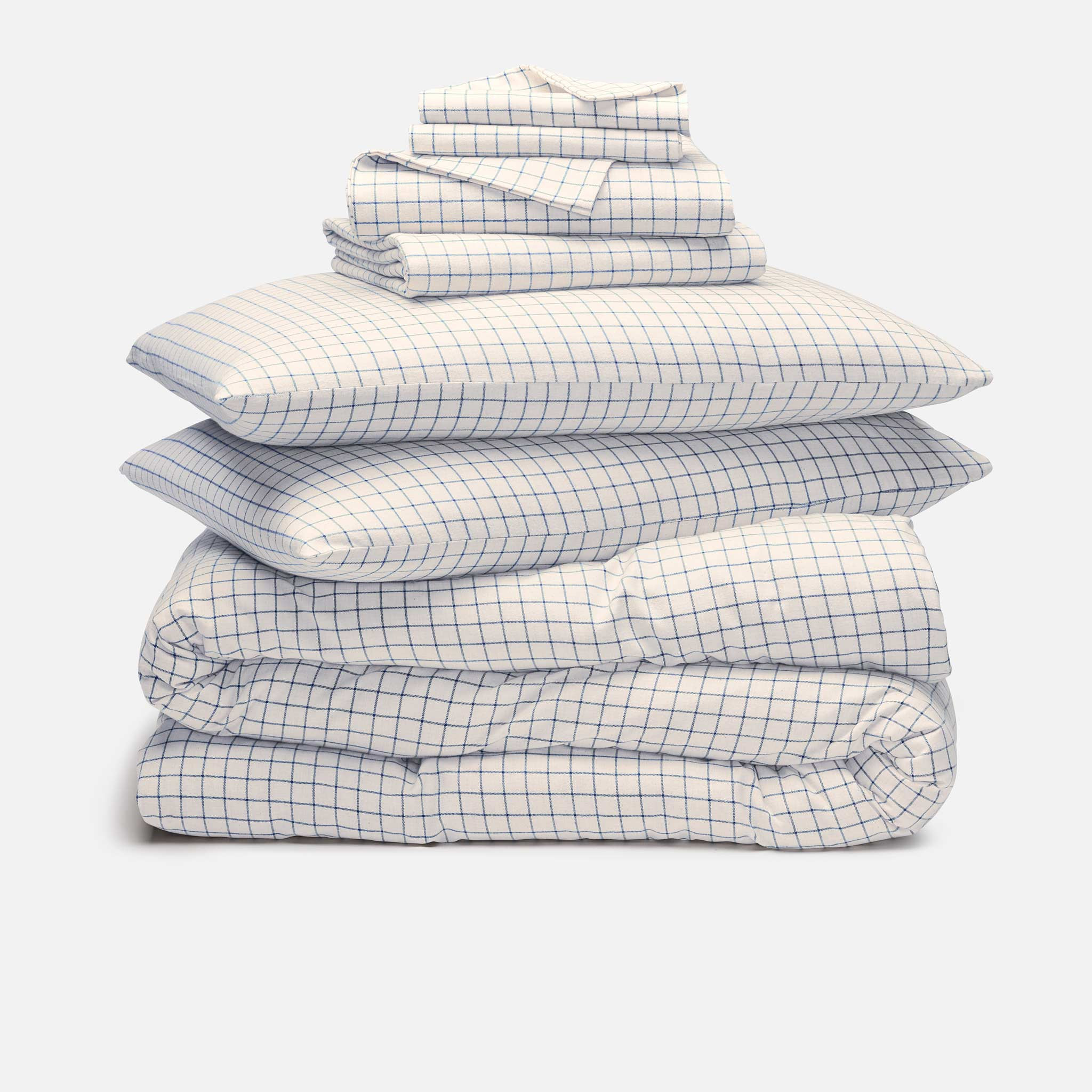 Brooklinen Brushed Flannel Hardcore Sheet Bundle size King in Marina Check | Brooklinen